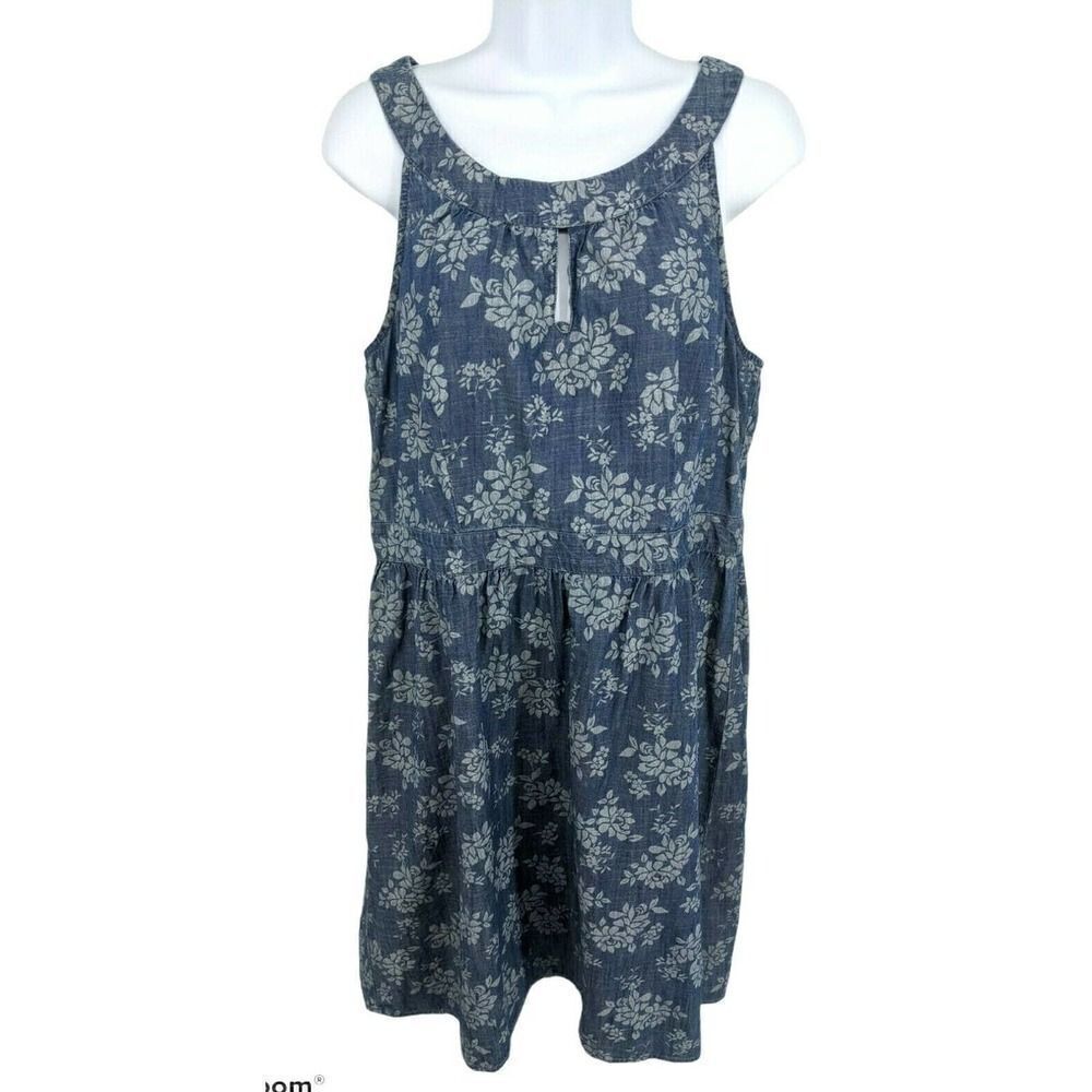 Loft Ann Taylor Floral Denim Dress Blue‎ Size 10